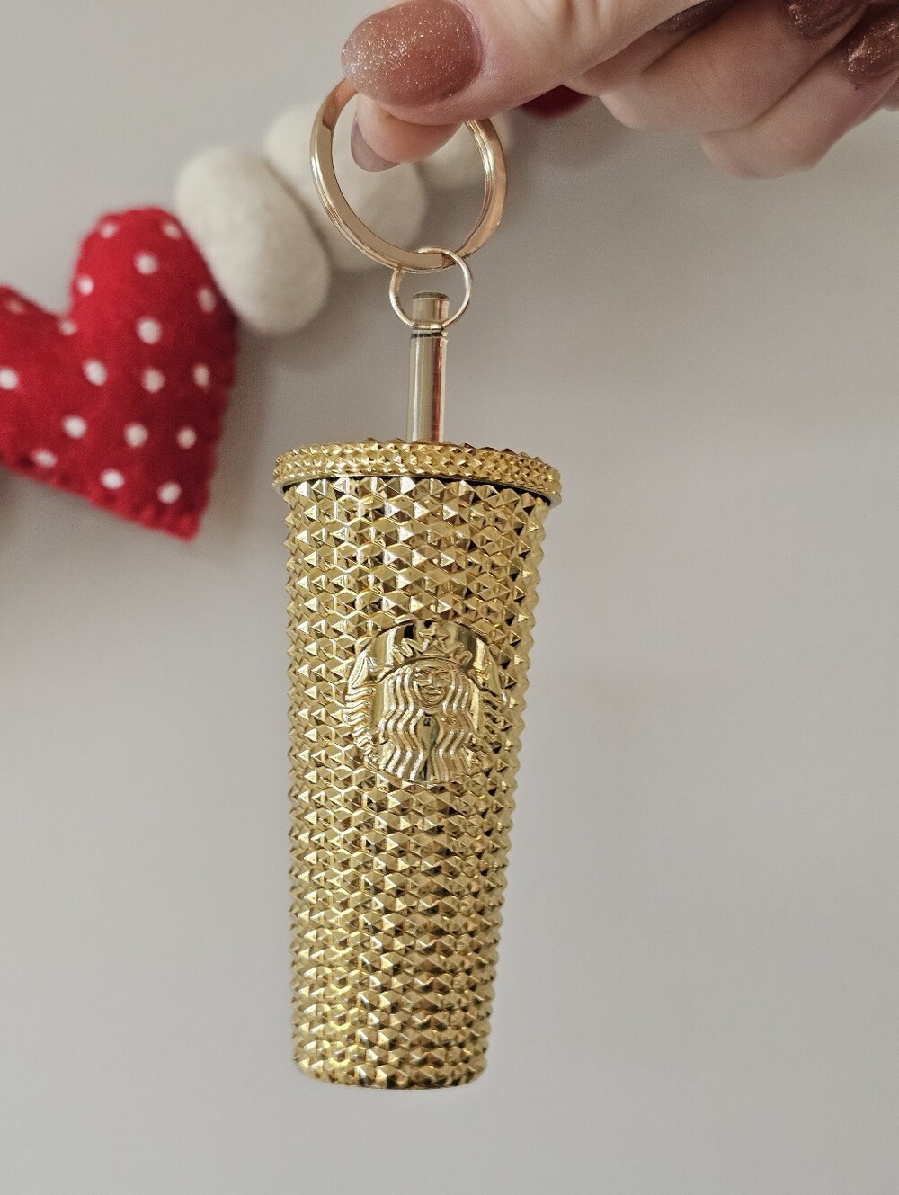 2022 Starbucks Las Vegas Holiday Gold Bling Studded Cup Keychain Ornament